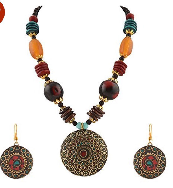 Multicolour Metal pendant Necklace set for women