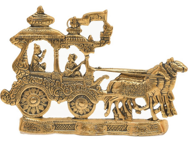 Lord Krishna Arjun Geeta SAR Rath Chariot Wall Hanging (25 x 19cm)Gold Decorative Showpiece
