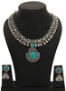 Oxidised German Silver Necklace with Jumki for Women and Girls(Turquoise colour)