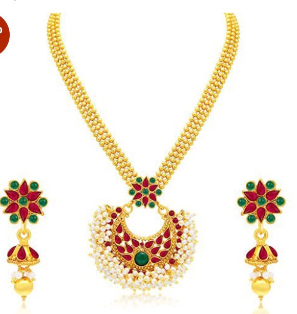 Multicolour necklace with long jhumki earrings