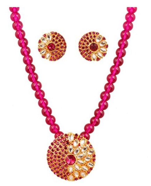 Touchstone fuchsia pink gold plated necklace and earrings
