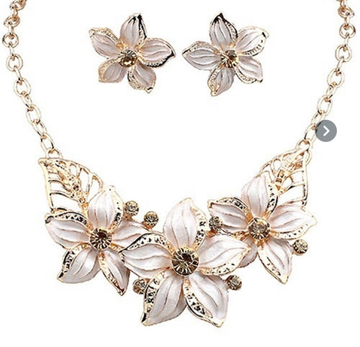 Fashion Rhinestone Flower Pendant Necklace Earrings Set In Three Colours