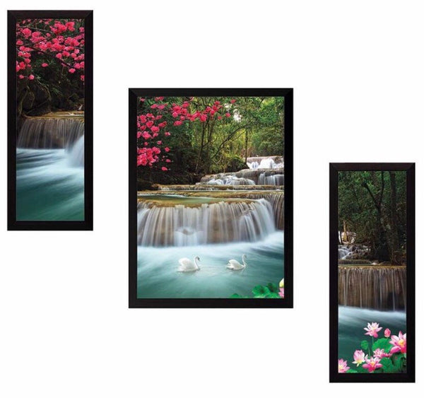 Waterfall Nature UV Textured Painting (Synthetic, 35cm x50cm x 3cm, set of 3) multicolour