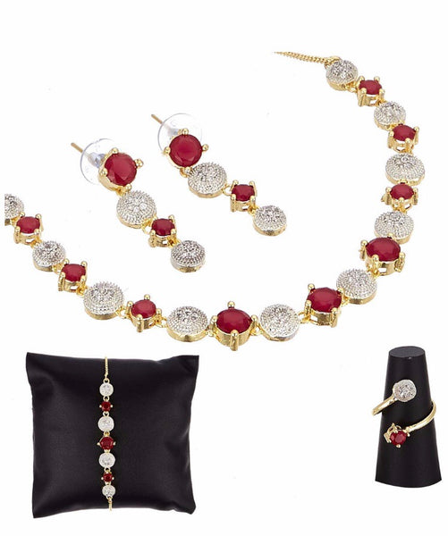 American Diamond Traditional Fashion Jewellerry Combo of Necklace Pendant Set/Ring/Bracelet with Earring for Women/Girls
