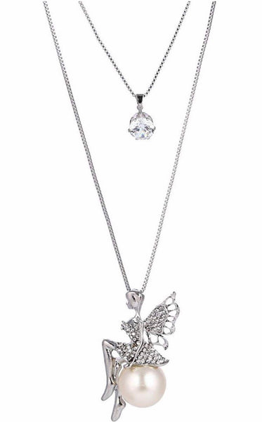 Long Chain Angel Wings Pendent for Women and Girls (Silver)(rrsd8620np)
