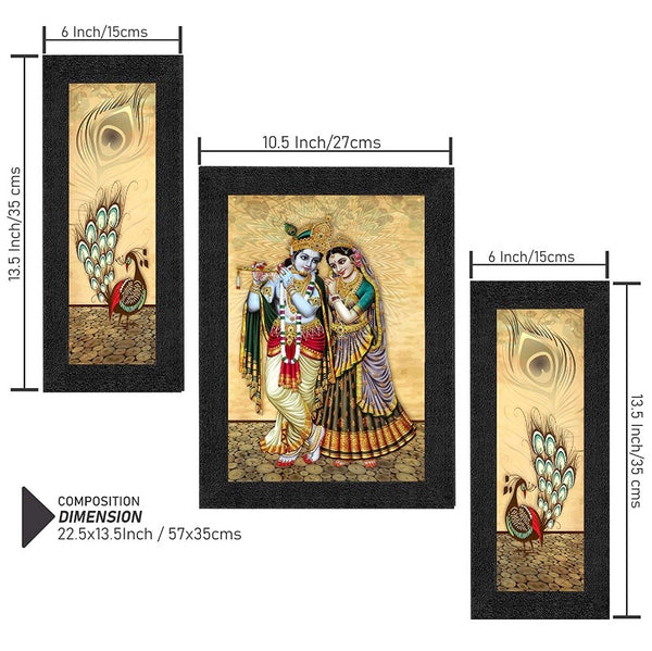 SAF UV Textured Radha Krishna Printed Print Framed Painting Set of 3 for Home Decoration – Size 35 x 2 x 50 cm