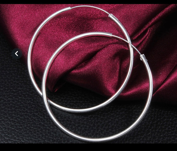 Silver Plated Beautiful Hoop Earrings (60 MM) For Women