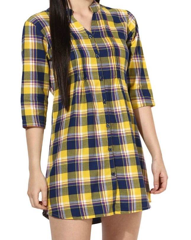Plaid Check Print Tunic Cotton Top for girls and women