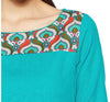 Straight cotton kurta with multicoloured printed neck for girls and women