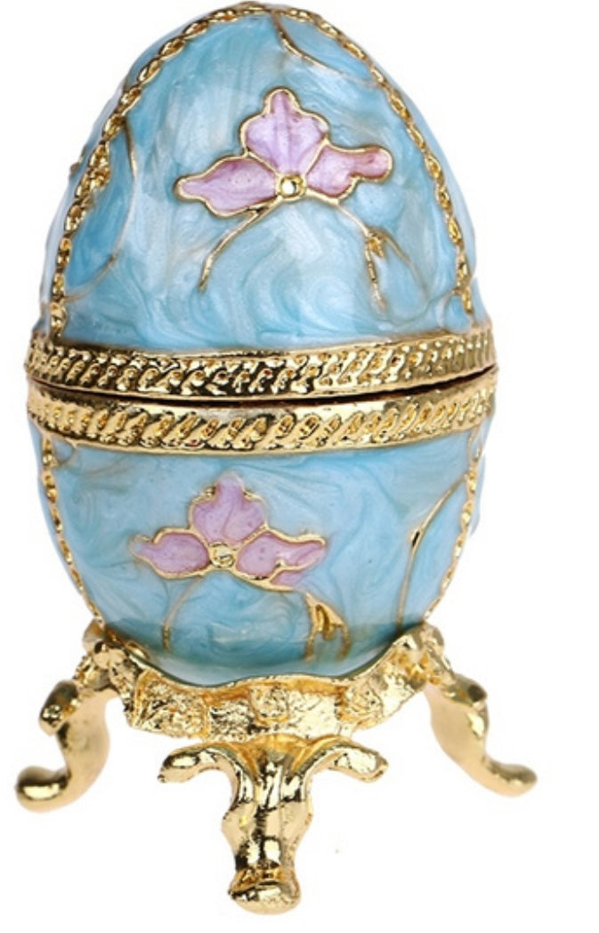 Hand Painted Enameled Faberge Egg Style Decorative Hinged Jewellery Trinket Box