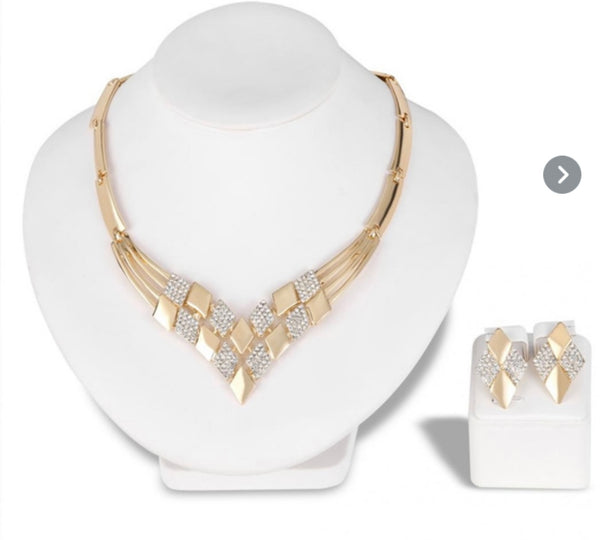 Beautiful Rhinestones Necklace Earrings Set
