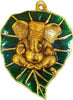 Metal Ganesha Bhagwaan on Paan Leaf Home Decor Wall Hanging Showpiece with Left Side Trunk Near Modak In Two Colours(Red & Green)