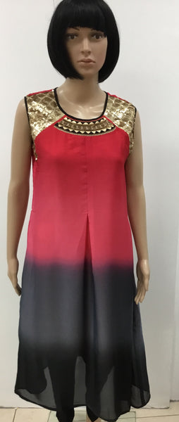 Gorgeous sleeveless long top with golden neck