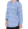 Twist women’s linen sky blue pineapple printed full sleeves short kurti Top with contrast