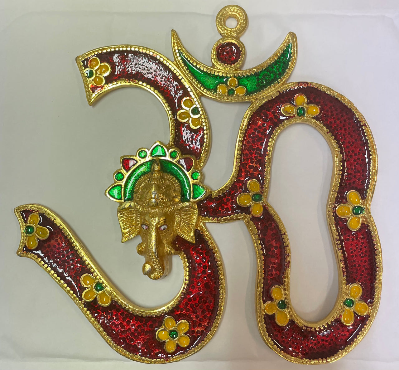 Metal Wall Hanging Om Shaped with Ganesha Figurine Multicolours, 9x8.5 Inch, 1 Pcs