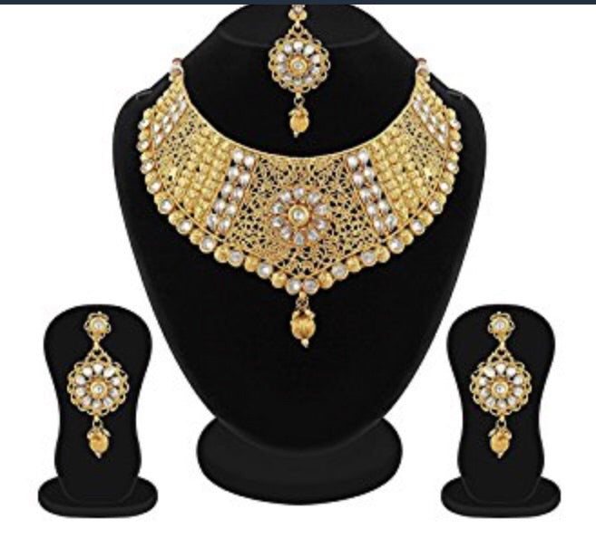 Gold plated Diamond studded set with ma ang Tikka