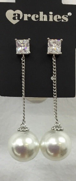 Stylish fancy round pearl drop long earrings in two designs