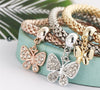 Classic 3ps Fashion Elastic Rhinestones cute Butterfly Pendant Bracelet Transylvania 18k Gold Plated Silver Rose Gold Metal Chain Bracelet