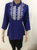 Navi blue cotton small top with white embroidered neck