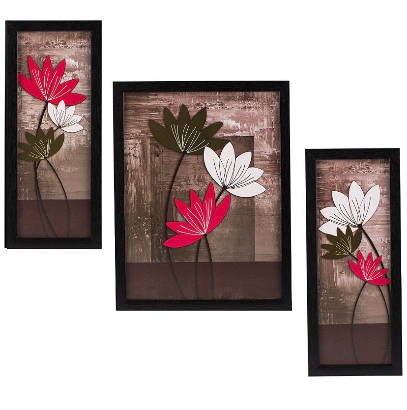 3 Pc Set of Floral Paintings Without Glass 5.2 X 12.5, 9.5 X 12.5, 5.2 X 12.5 Inch