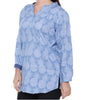 Women’s Linen sky blue printed full sleeve short kurti top with contrast