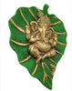 Craftam Metal Lord Ganesha on Leaf Decorative Wall Hanging Showpiece Figurine (Green/Red), 14X2X18 cm (Leaf Green/Red)