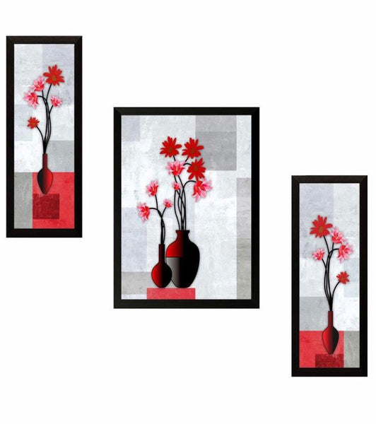 UV Textured Flower Print Framed Painting (synthetic 35cm x50cm x 2cm, set of3)