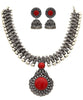 Oxidised German Silver Necklace with Jumki for Women and Girls(Red)