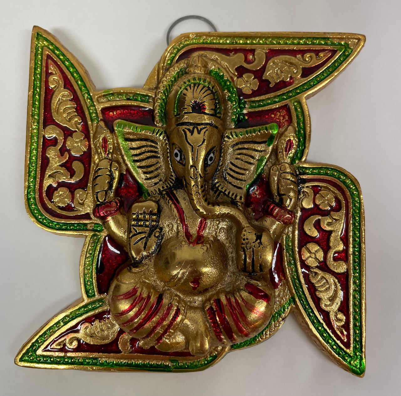 Metal Lord Ganesha on Swastik for Door Hanging with Colorful Meenakari Work Article Wall Hanging - 5 inches