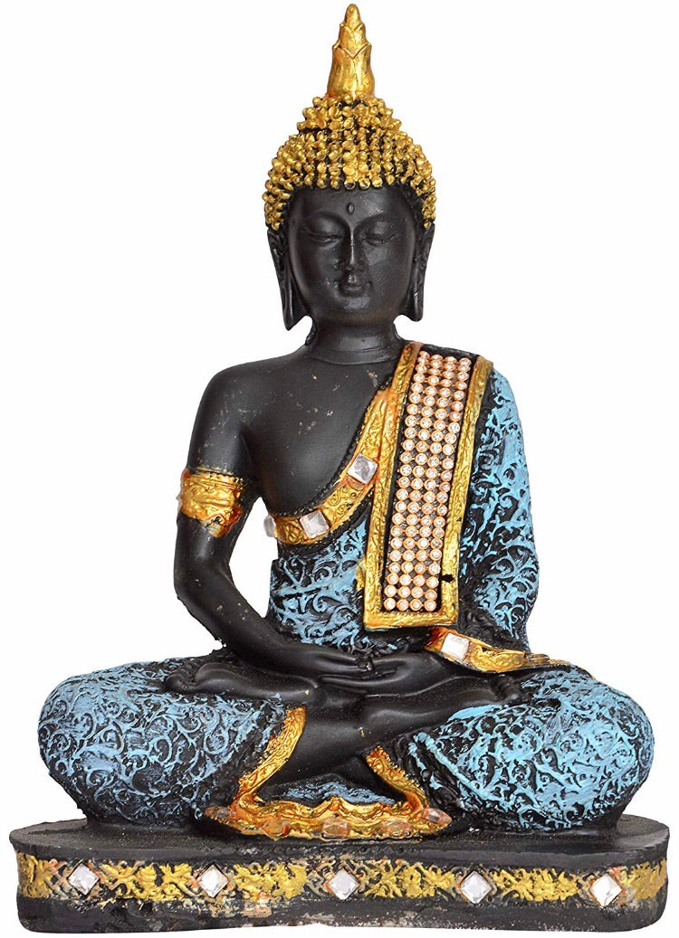 RJKART Handicraft Sky Blue & Black Sitting Buddha Idol Statue Showpiece