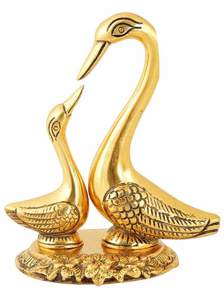Crane Set in Antique Golden Finish Metal Carved Base (14 * 12 cm) for Decoration and Gift Purpose