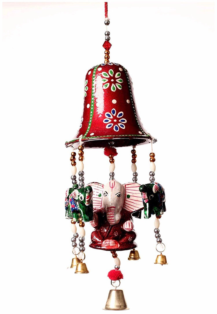 Paper Mache Big Bell With Ganesh & Elephant Decorative Hanging For Festival Wall Home Decoration (58 Cm)